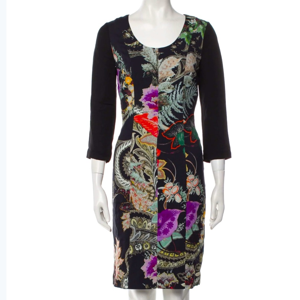ETRO floral paisley black colorful shift dress 42